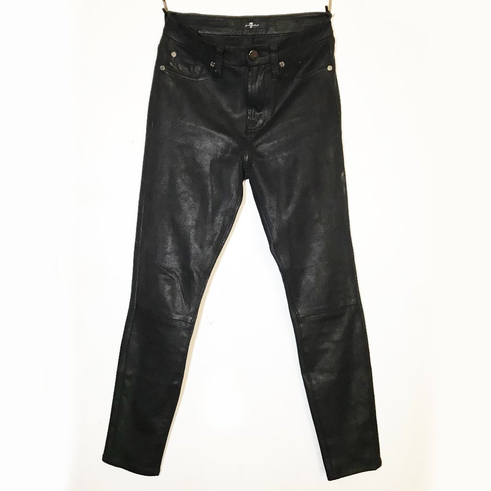 Seven For All Mankind Black Shiny Coated Jegging Stretch Skinny Fit Jean 24
